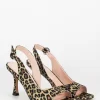 Sandali In Tessuto Leopardato Punta Squadrata