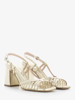 Sandalo Con Tacco Laminato Platino