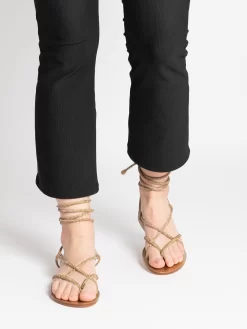 Infradito Microcristalli Ambra Con Lacci Schiava