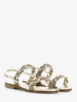 Sandali In Nappa Con Microcristalli Platino