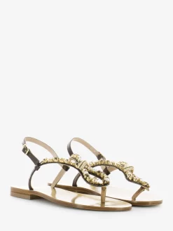 Sandali In Pelle Bronzo Con Applicazione Pietre