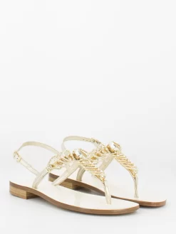 Sandali Positano Laminati Platino Con Cuori