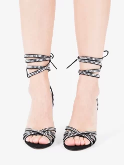 Sandali Suede Neri Con Strass Bianchi