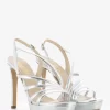 Sandalo In Pelle Laminato Argento