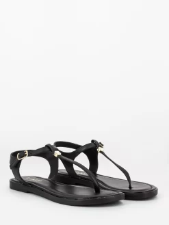 Infradito In Pelle Neri Con Maxi Cristallo