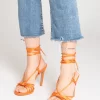 Sandali In Raso Arancio Con Lacci