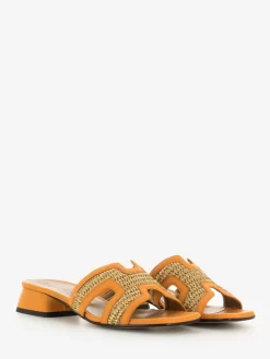 Ciabatta Rafia E Pelle Orange