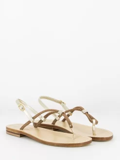 Infradito Cuoio / Oro Con Dettaglio In Strass