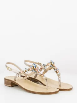 Infradito Laminati Champagne Con Gioielli