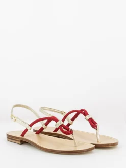 Infradito Rosso / Oro Con Dettaglio In Strass