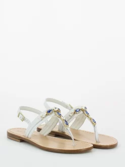 Sandali Infradito Bianco / Blu Con Cristalli