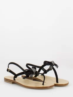 Sandali Infradito Neri Con Fiocco