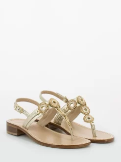 Sandali Infradito Platino Con Medaglioni Strass