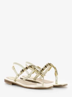 Sandali Infradito Platino Con Strass Tricolore