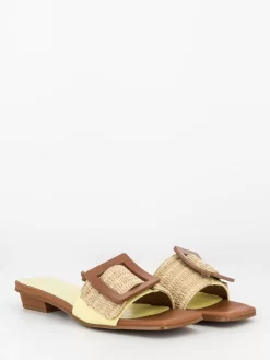 Ciabatte Elise Giallo Pallido Con Fascia Raffia