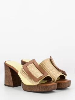 Zoccoli Eden Giallo Pallido Con Fascia Raffia