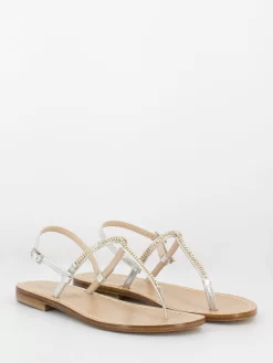 Sandali Infradito Argento Con Strass Oro