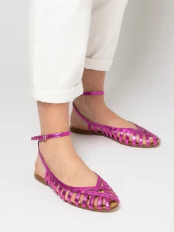 Sandali Cage Nappa Laminata Fuxia