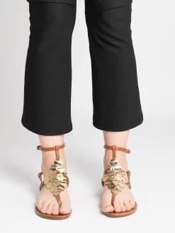 Infradito Positano Cuoio Con Dischi E Doppio Cinturino