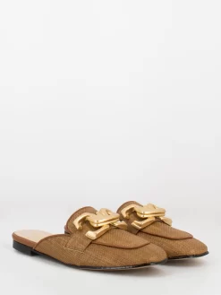 Sabot Cuoio In Juta Con Design Dorato