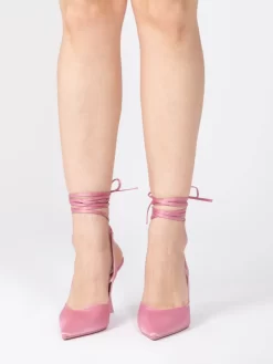 Sandali In Raso Rosa / Bianco Con Laccio