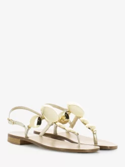 Sandali Infradito Con Dischi In Metallo Platino