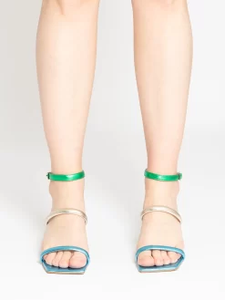 Sandali Nappa Laminata Verde / Celeste / Platino