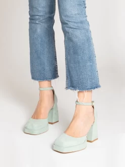 Sandali Punta Squadrata Con Plateau Mint