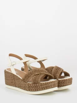 Sandali Zeppa Tressa Cuoio / Milk